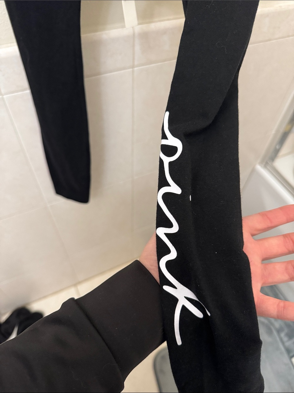 PINK Victoria's Secret Black Leggings with White Script Logo